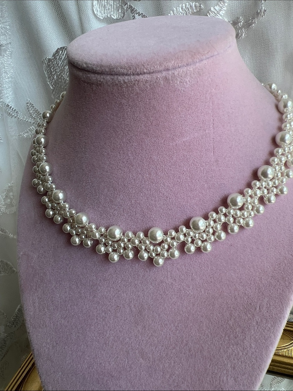 Delicate White Pearl Cluster Necklace - Elegant Bridal Choker